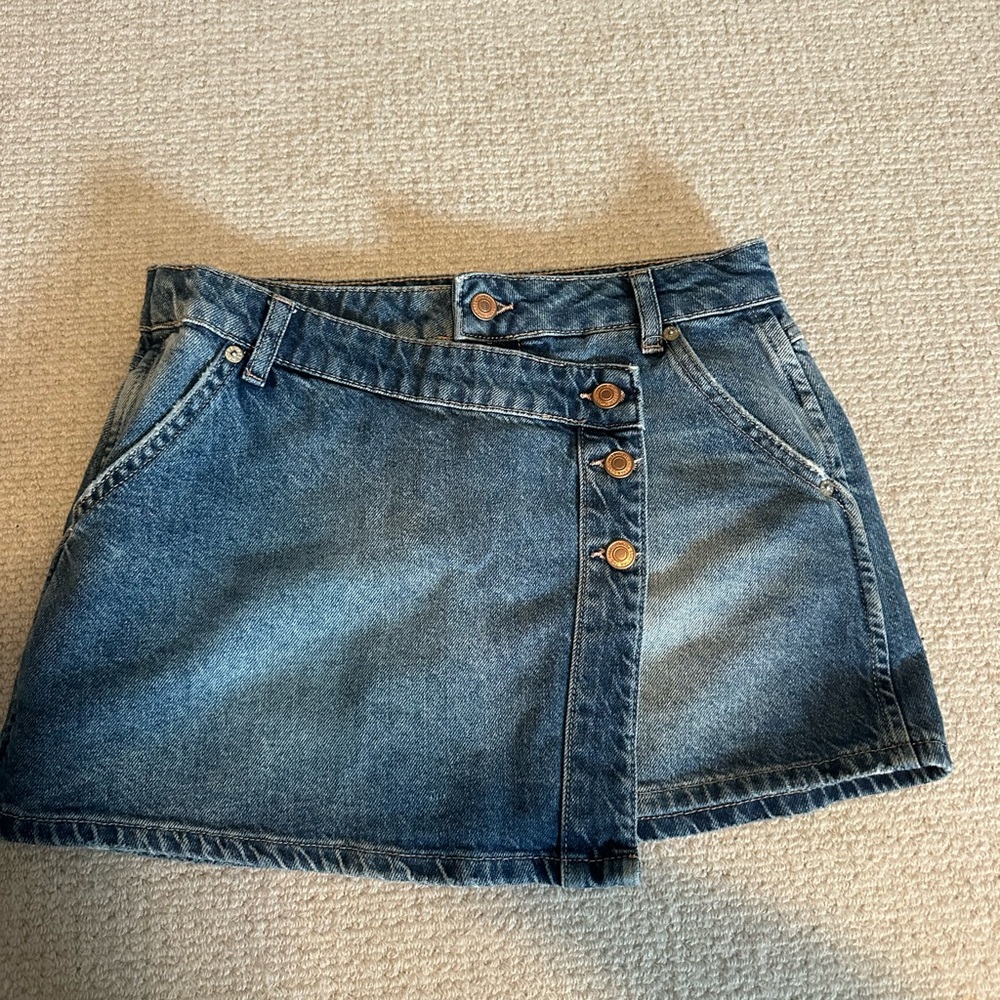 Free People Denim Button-Front Skirt